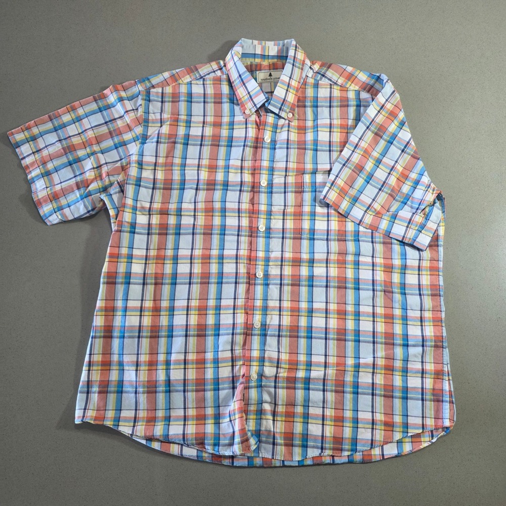 Southern Pines Mens XL Short Sleeve Plaid Button Down Shirt Multicolor Cotton